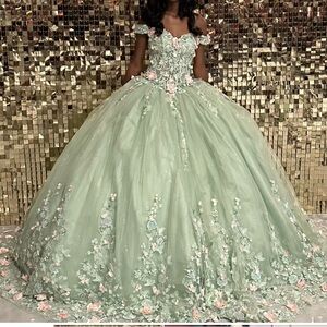 Cinderella Mint Green Floral Prom Dress